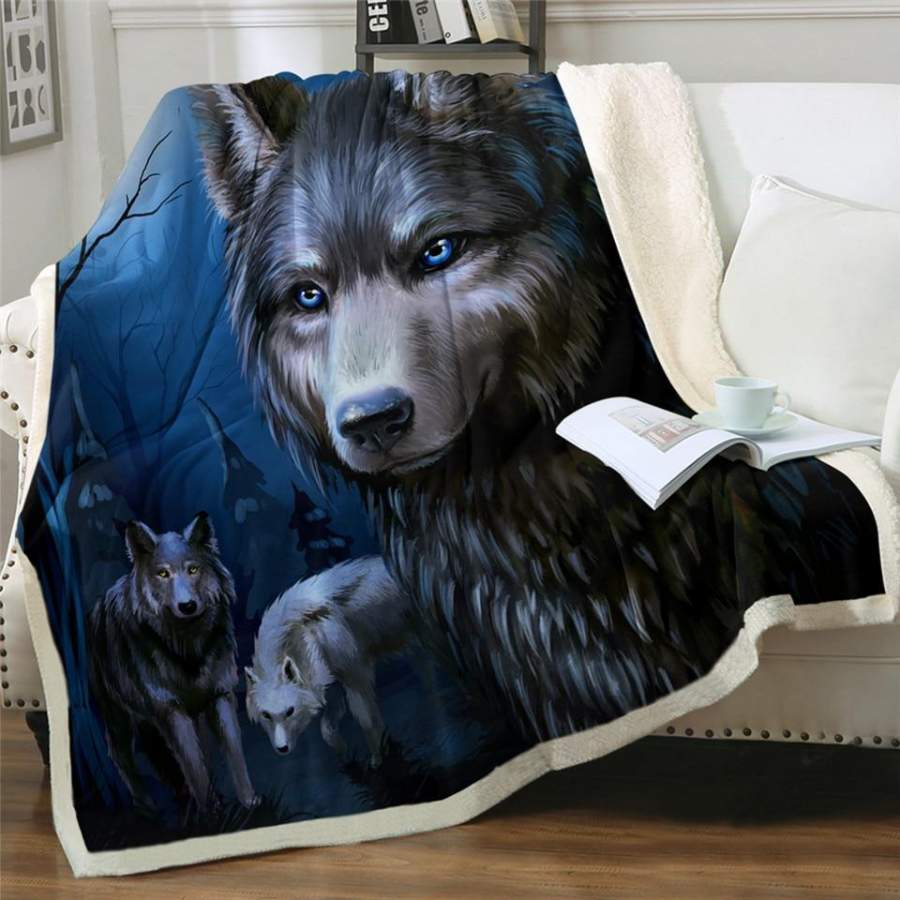 The Blue Eyed Wolf Sherpa Blanket