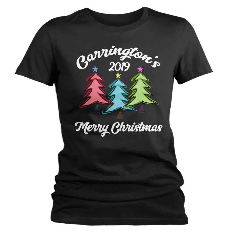 Women’s Personalized Christmas Shirt Custom Family Christmas Tree Shirt Cute Matching Christmas Shirts Trees Christmas Pajama Shirt