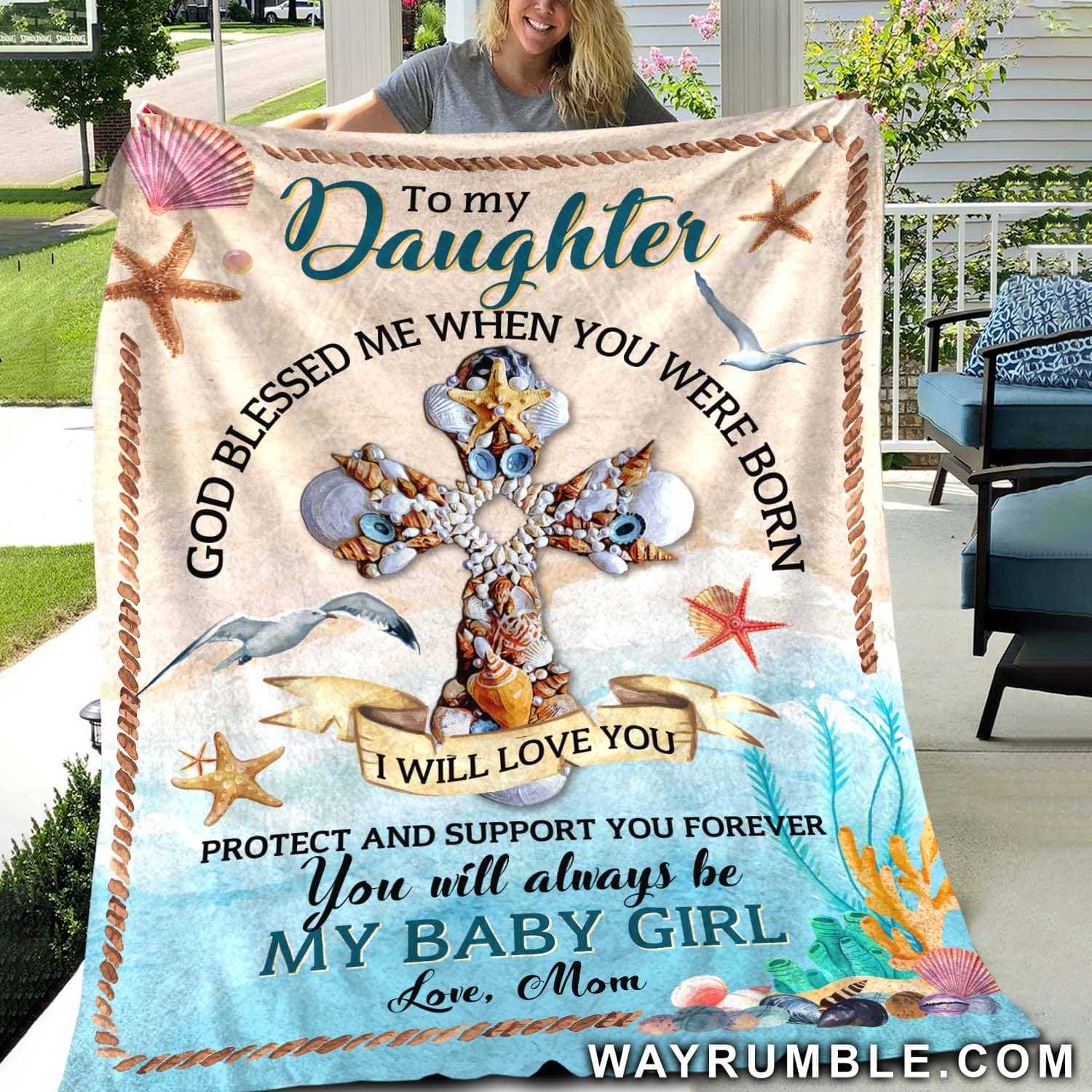 Mom My Daughter – Seashell Cross – God Blessed Me When You Were Born – Blanket