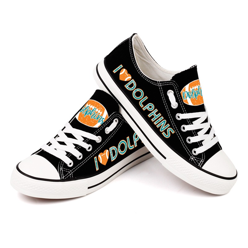 Miami Dolphins Canvas Shoes Black Sneakers Style “I  Dolphins”