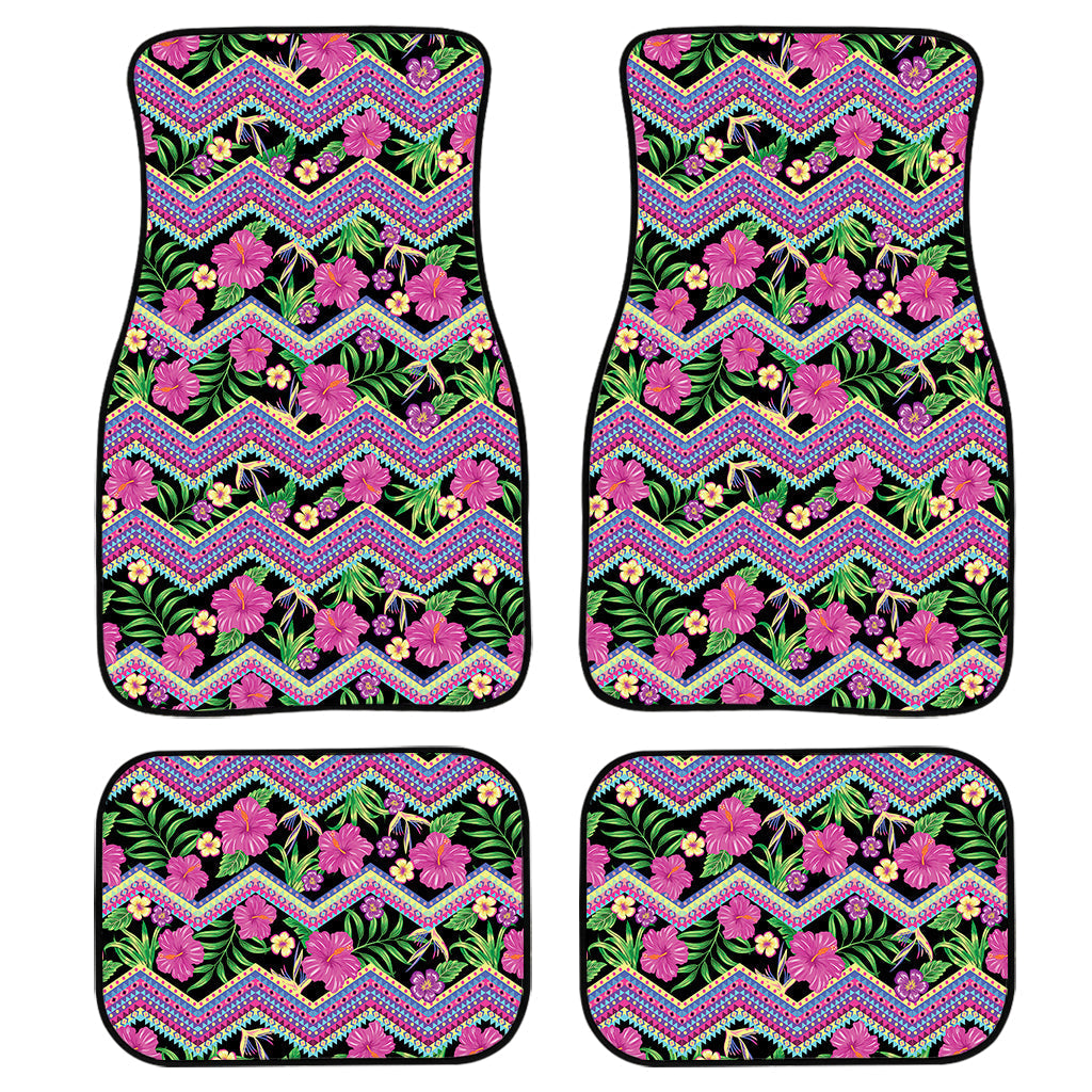 Tropical Hibiscus Flowers Aztec Print Front And Back Car Floor Mats, Front Car Mat