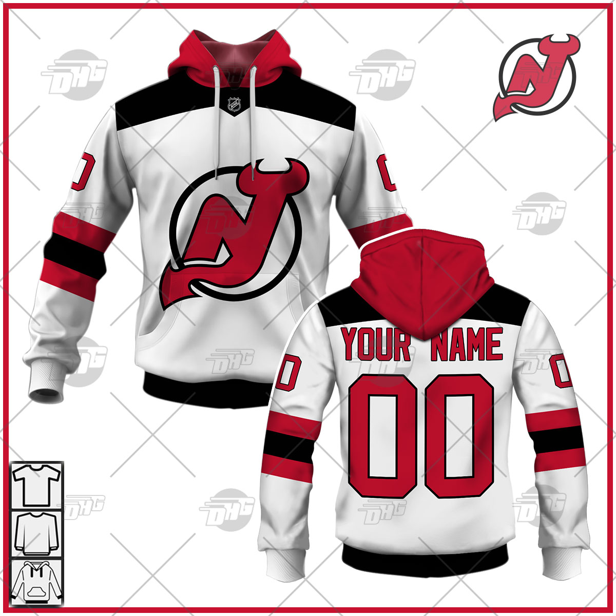 Personalized Mens New Jersey Devils 2022 Fanatics Branded White Away Breakaway Jersey Personalize Hoodie