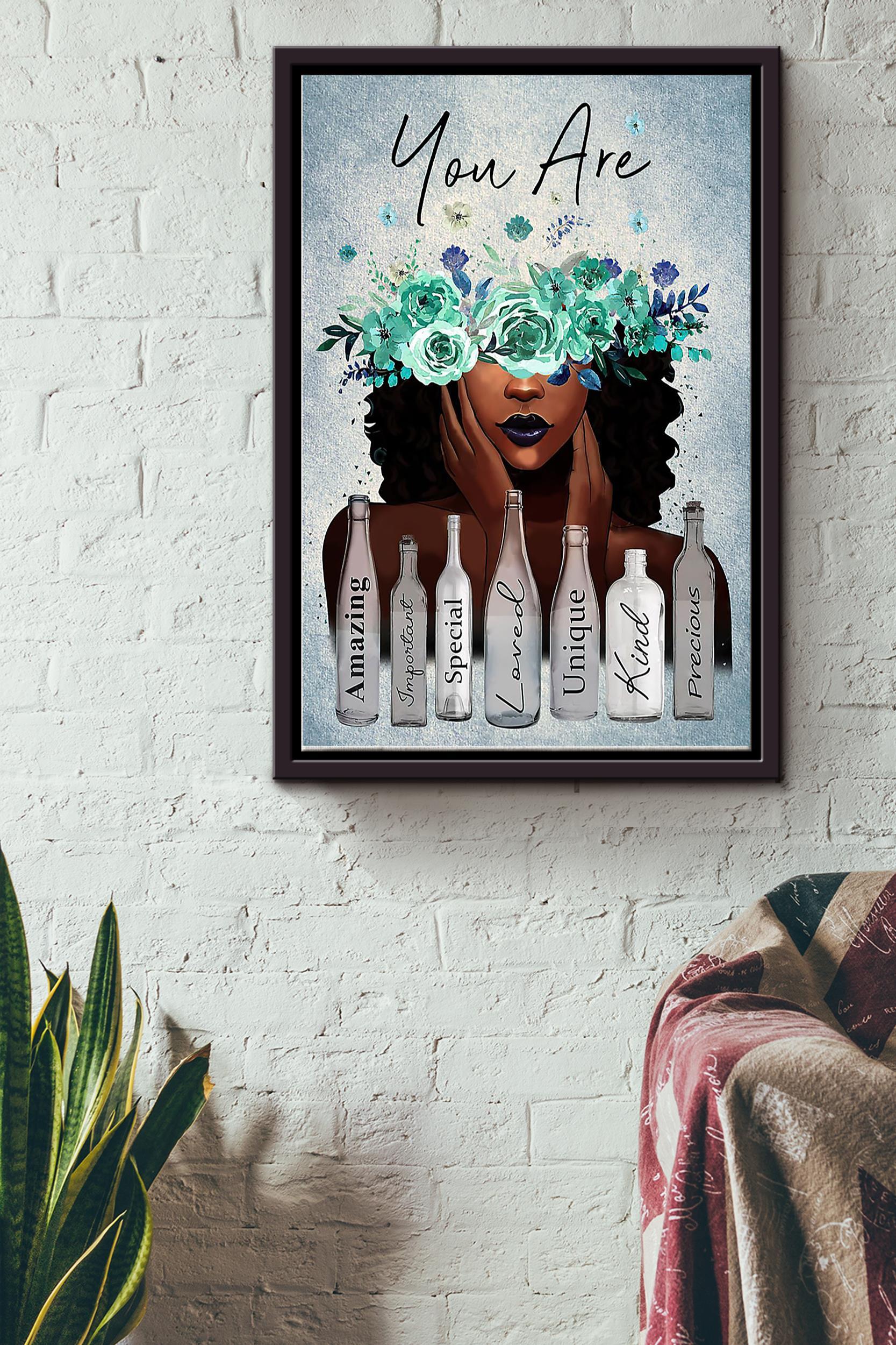 Black Women You Are Amazing And Beautiful Black Women And Blue Flower Poster Framed Matte Canvas