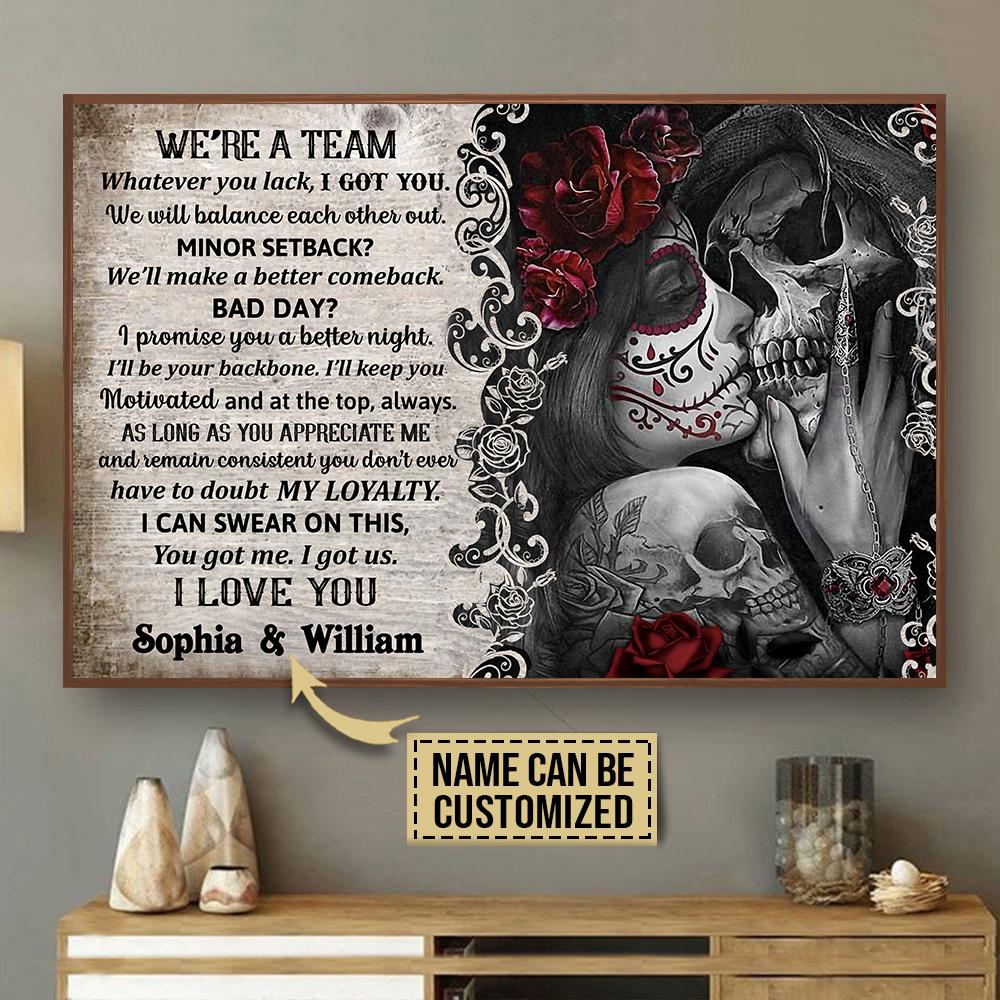 Personalized Skeleton Rose Couple We’re A Team Customized Poster