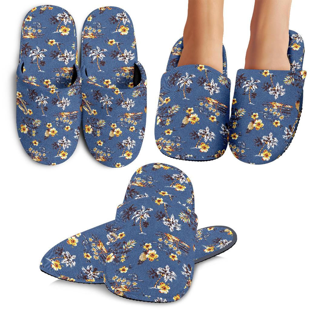 Hawaii Flower Blue Print House Slippers Ha25836