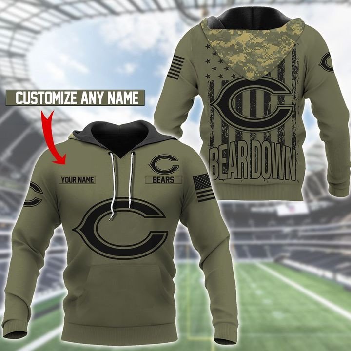 Chicago Bears Camo American Flag 62 Unisex 3D Hoodie Gift For Fans