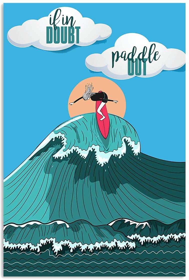 Vintage Girl Surfing – If In Doubt Paddle Out Poster Art Print      Home Decor Gift For Men Women Family Friend On Birthday Xmas