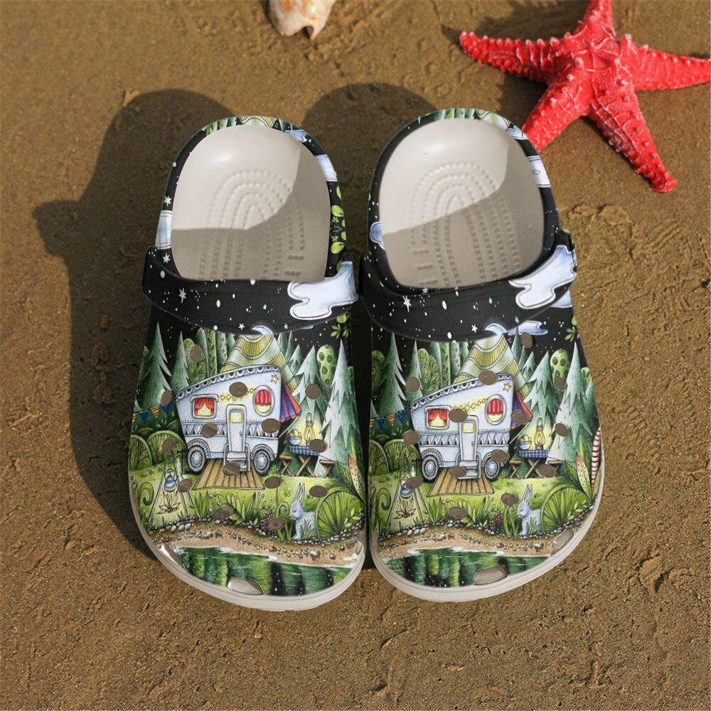 Camping Personalized Clog, Custom Name, Text Camper In The Night, Fashion Style For Women, Men, Kid, Print 3D