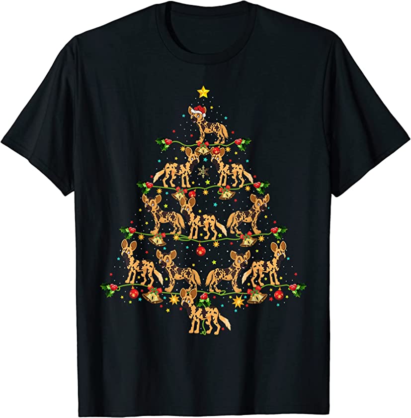 Xmas Lighting Santa African Wild Dog Christmas Tree T-Shirt