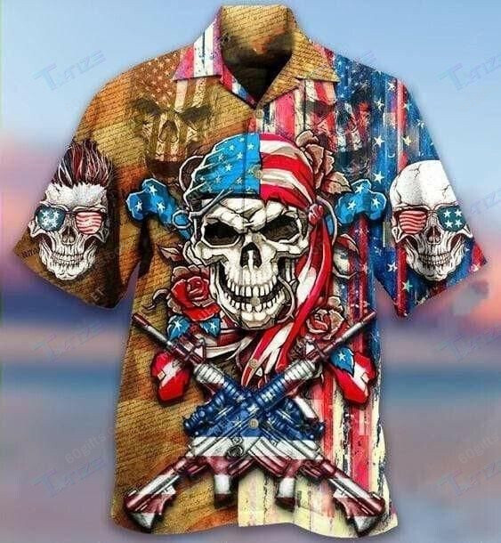 3D Patriotic Flower Skull Hawaiian Shirts, Hoodie, Zip Hoodie, Hoodie Dress, Sweatshirt All Over Print