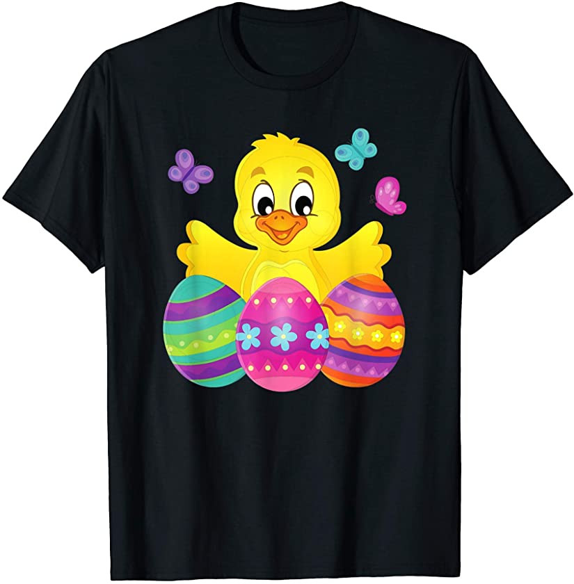 Cute Easter Bunny Adorable Egg Cartoon Drawing Kids T-Shirt