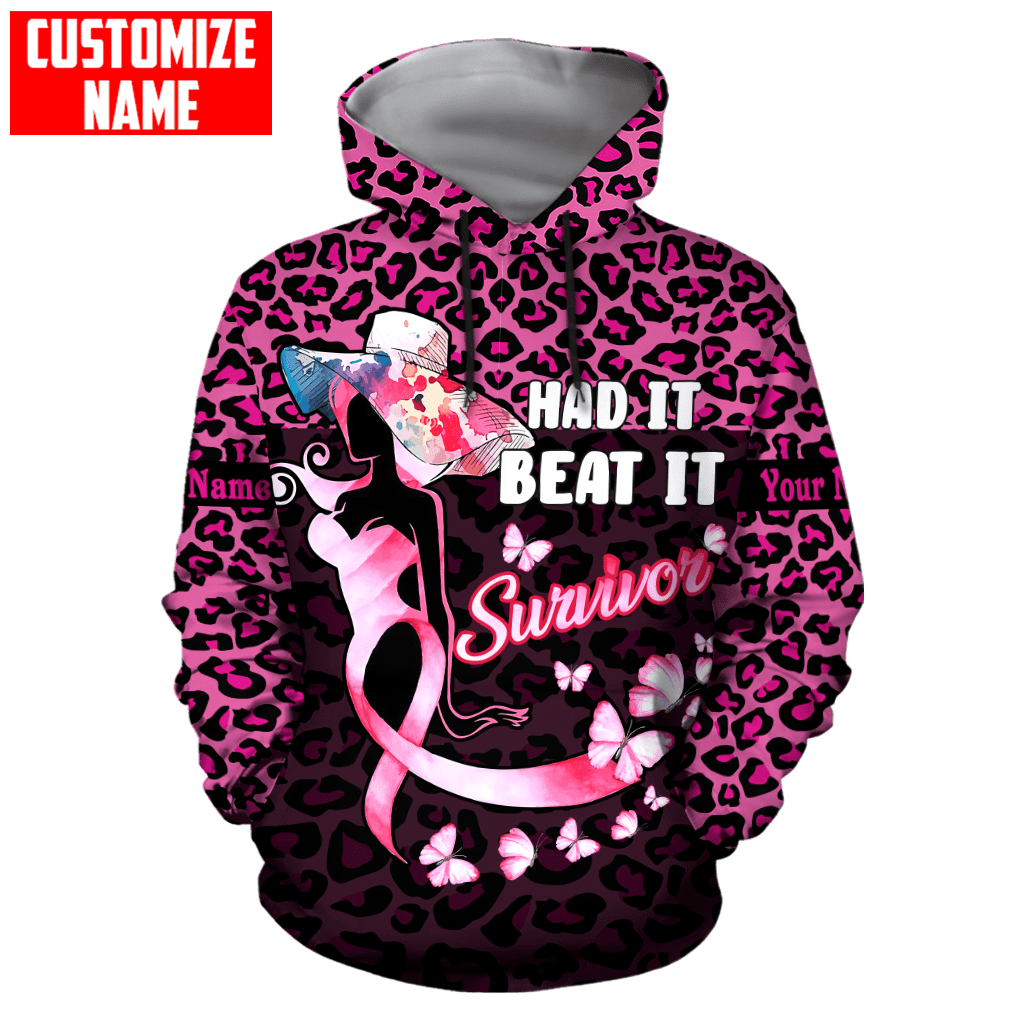 Tmarc Tee Personalized Name Had It Beat It Survivor Breast Cancer Awareness Pink Leopard D Shirts