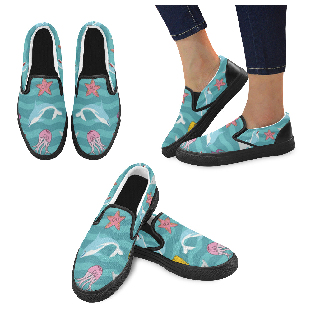 Dolphin Black Women’s Slip-on Canvas Shoes