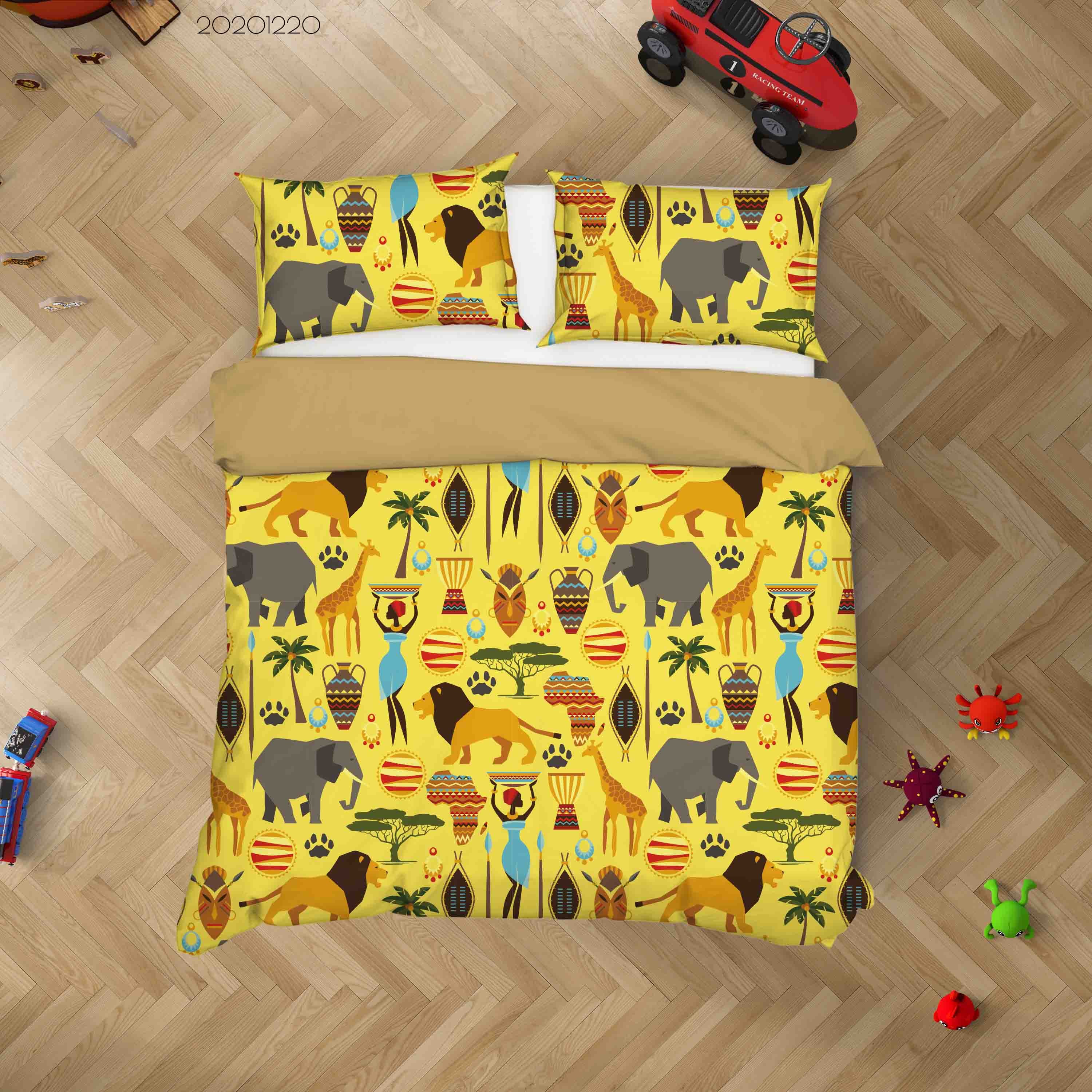 3D Hand Drawn Tribe Animal Yellow Quilt Cover Set Bedding Set Duvet Cover Pillowcases 36