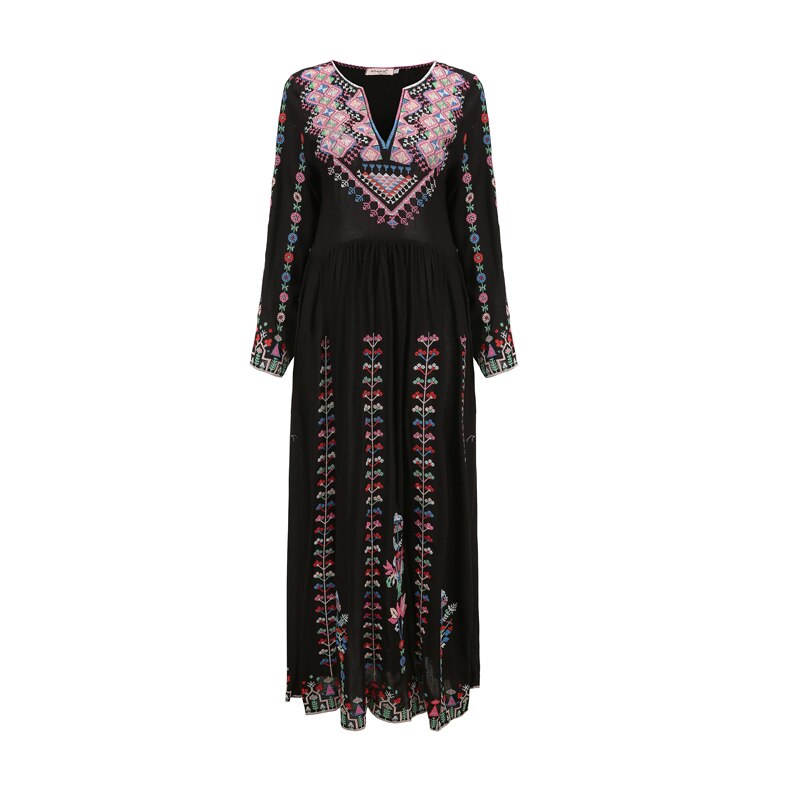 Summer new Bohemian tourist holiday beach dress heavy industry embroidery ethnic wind v-neck dress alx