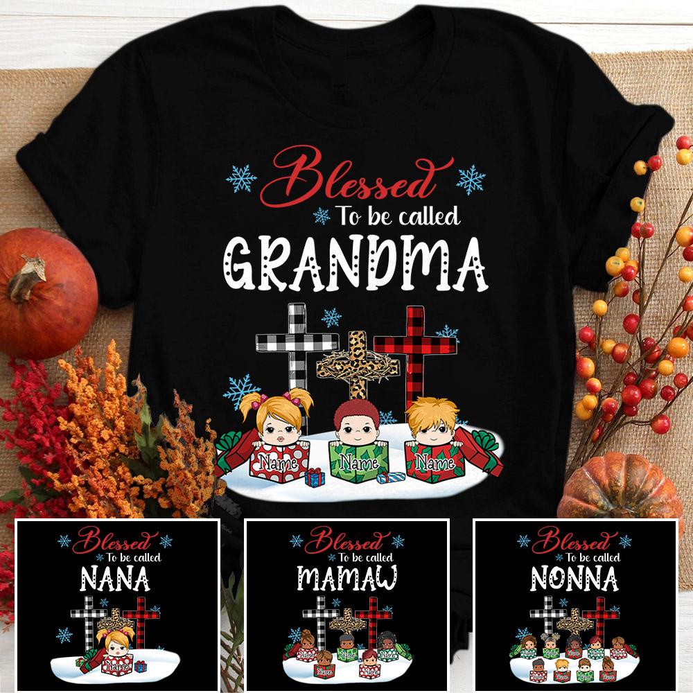 Personalized Blessed To Be Called Grandma Buffalo Plaid Shirt, Grandma Christmas Shirt, Custom Grandma With Grandkids Name Shirt