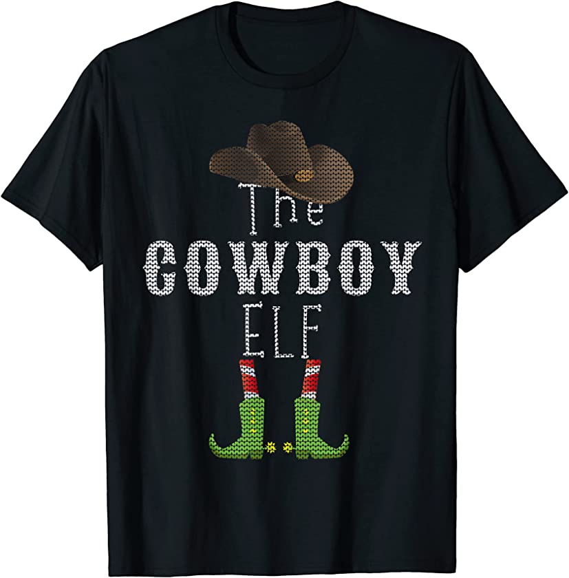 The Cowboy Elf Ugly Christmas Sweater Knit Look T-Shirt