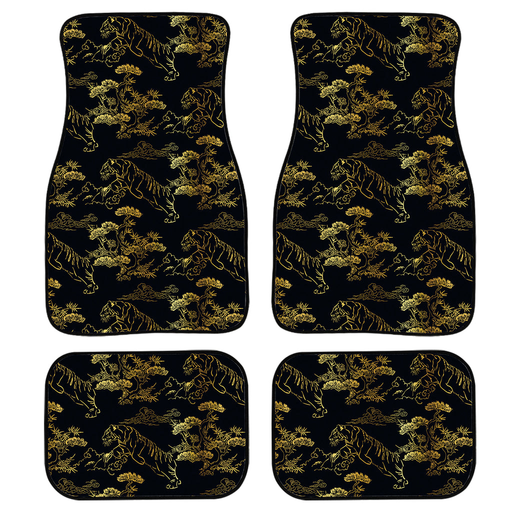 Black And Gold Japanese Tiger Print Front And Back Car Floor Mats