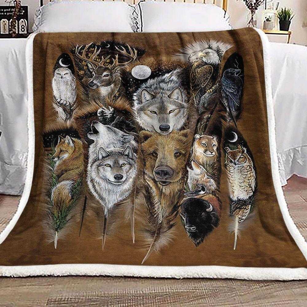 Spirit Animals Native American Sherpa Fleece Blanket Rrgv