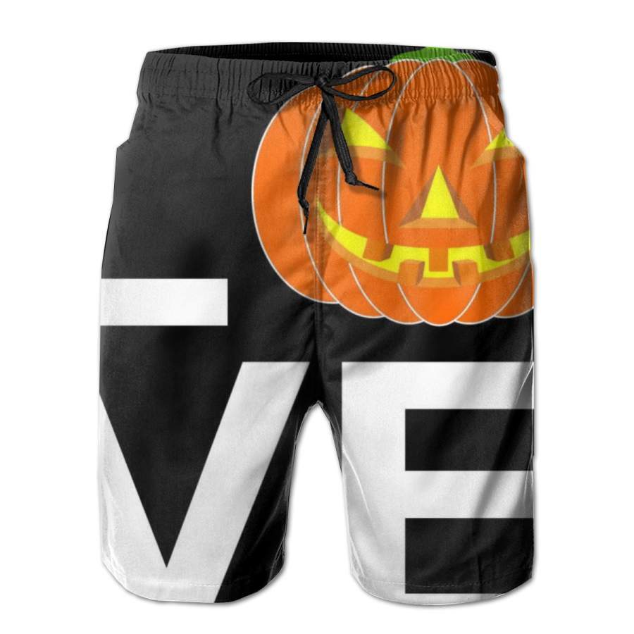 2 Pack Pumpkin Love Halloween Poster Men Swim Trunks Drawstring Elastic Waist Quick Dry Beach Shorts with Mesh Lining Swimwear Bathing Suits