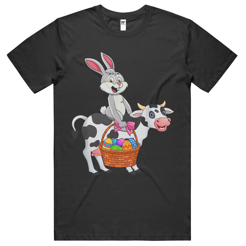 Cute Bunny Riding Cow Happy Easter Cow Lover Gifts T Shirts