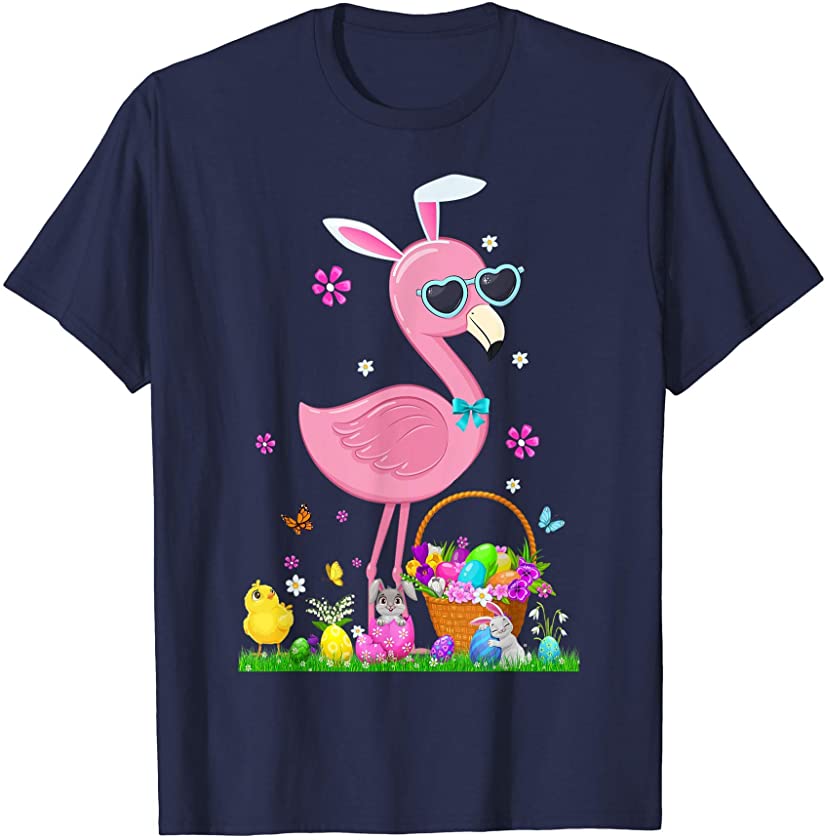 Pretty Easter Flamingo Bunny Ears With Easter Basket 2021 T-Shirt