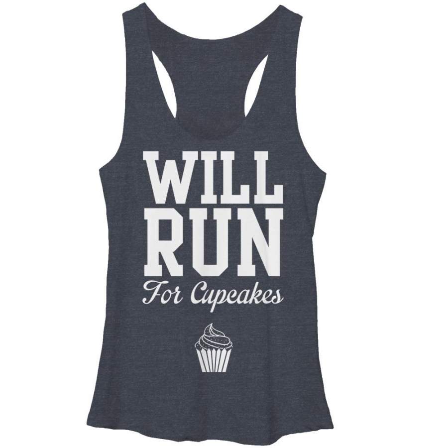 CHIN UP Women’s Will Run for Cupcakes  Racerback Tank Navy Blue Heather