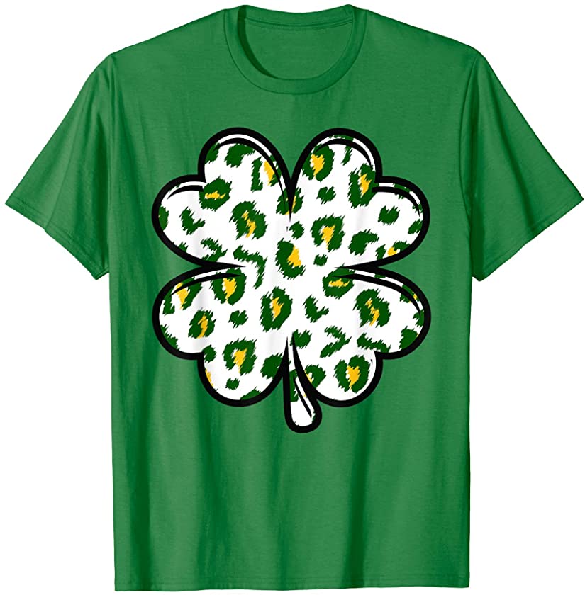 St Patricks Day Leopard Print Shamrock Irish Gift T-Shirt