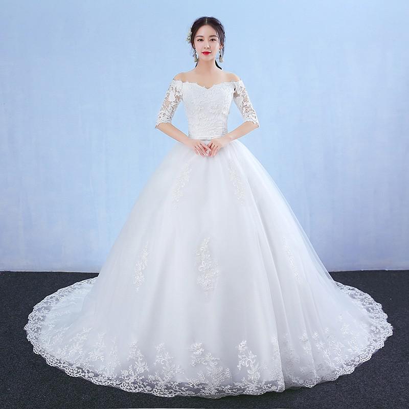 Wedding Dress 2022 New Arrival Flowers Butterfly Gelinlik Embroidery Lace Boat Neck Princess Wedding Gowns Vestidos De Novia alx