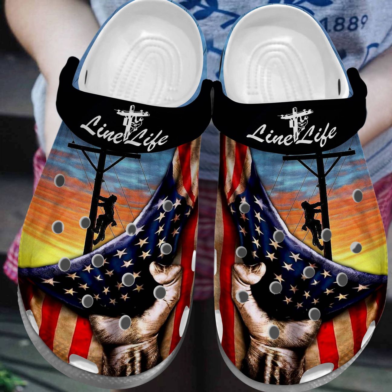 Lineman Personalized Clog, Custom Name, Text, Color, Number Fashion Style For Women, Men, Kid, Print 3D Line Life