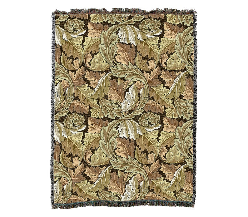 Acanthus Leaves  Gold Vintage Retro Style Couch Sofa Blanket,  Woven Throw Blanket Home Decor