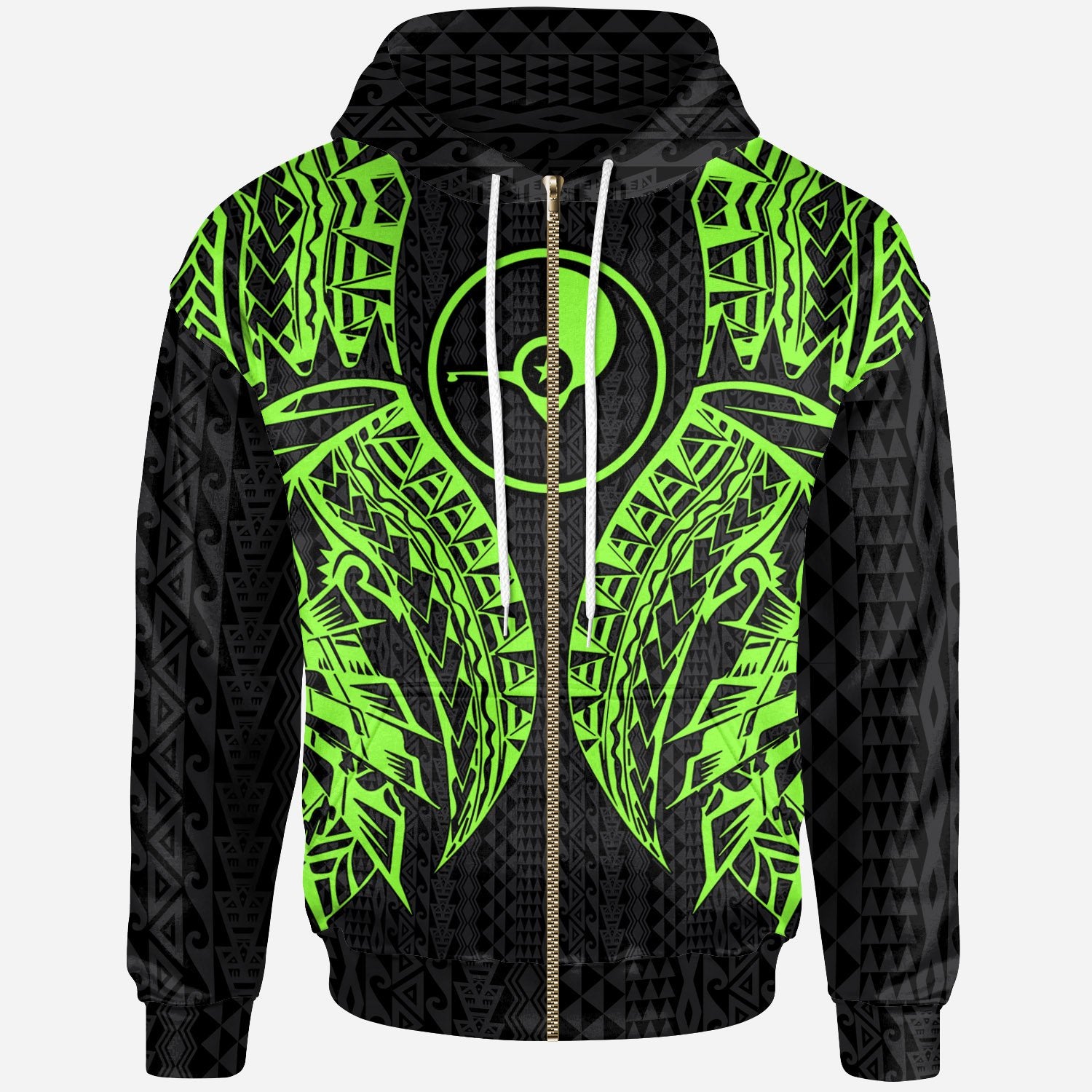 Yap Zip-Up Hoodie – Polynesian Lion Head Green Style