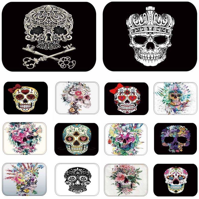 Flower Skull Pattern Anti-Slip Suede Carpet Door mat doormat Outdoor Kitchen Living room Floor Mat Rug