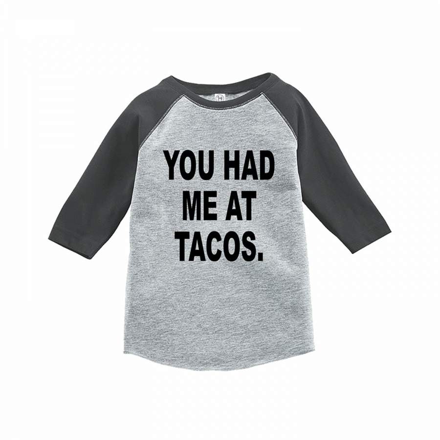 7 ate 9 Apparel Funny Kids You Had Me At Tacos Baseball Tee Grey