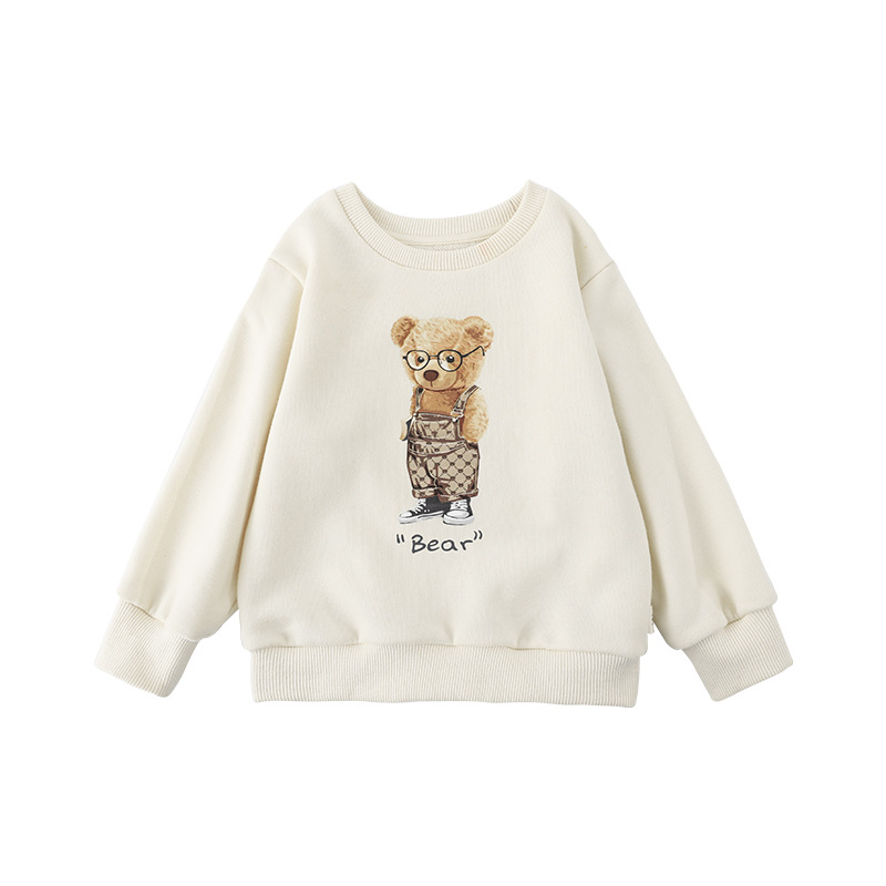 2022 New Girls Cartoon Sweatshirt Autumn Children Long Sleeve Sweatshirt Vintage Bear Print Boys Loose Pullover Kids Casual Tops alx