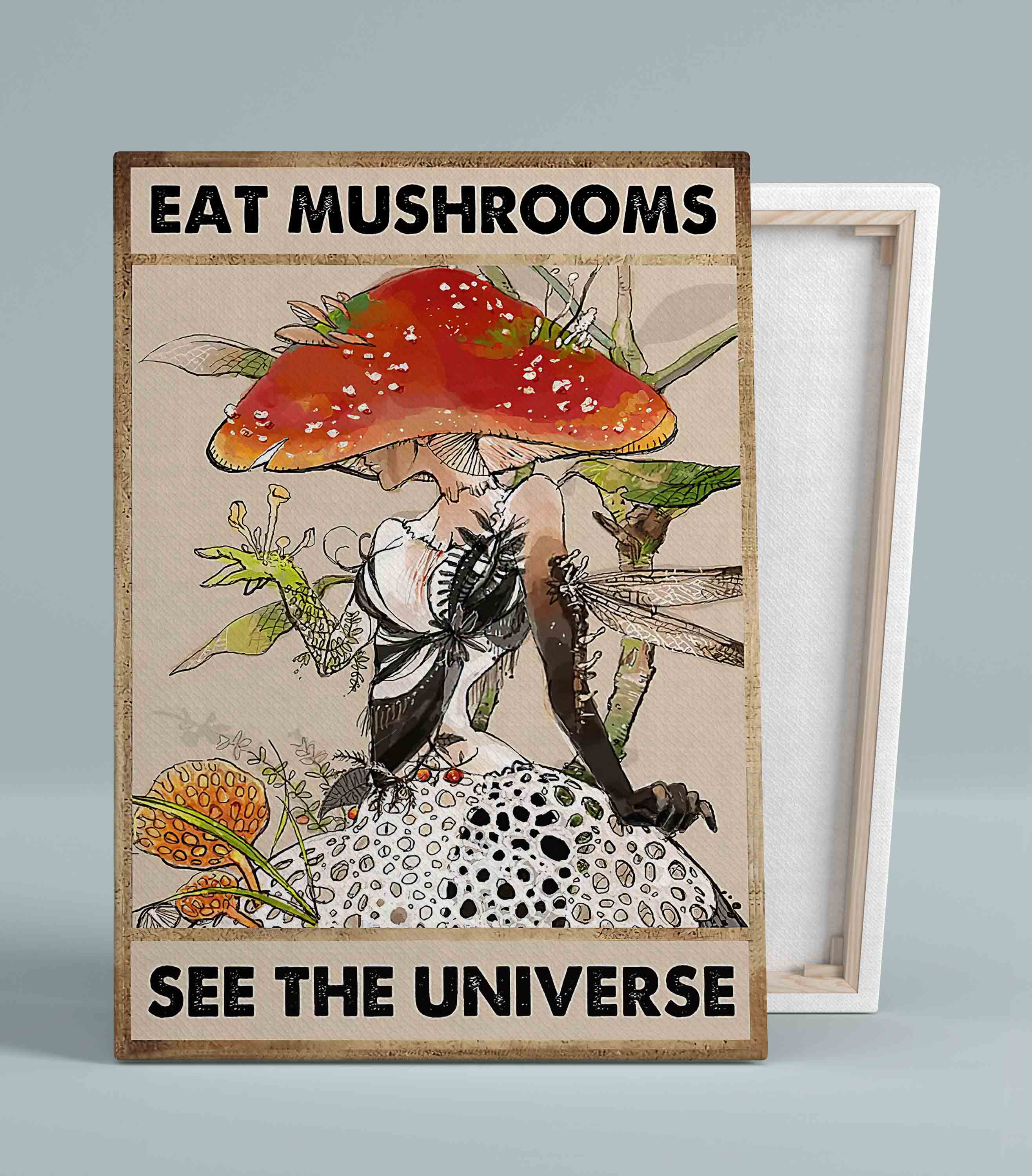 Eat Mushrooms See The Universe Canvas, Mushroom Girl Canvas, Canvas Wall Decor, Canvas Wall Art, Gift Canvas
