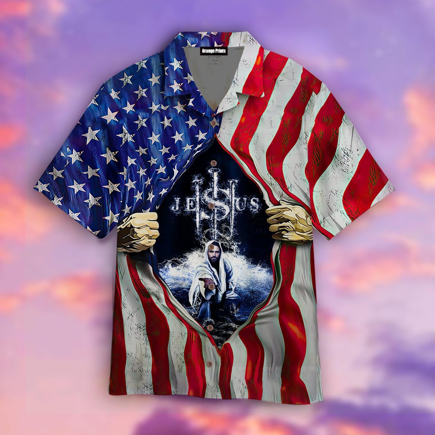 Jesus In My Heart American Flag God Hawaii Shirt For Men Women Ha21429