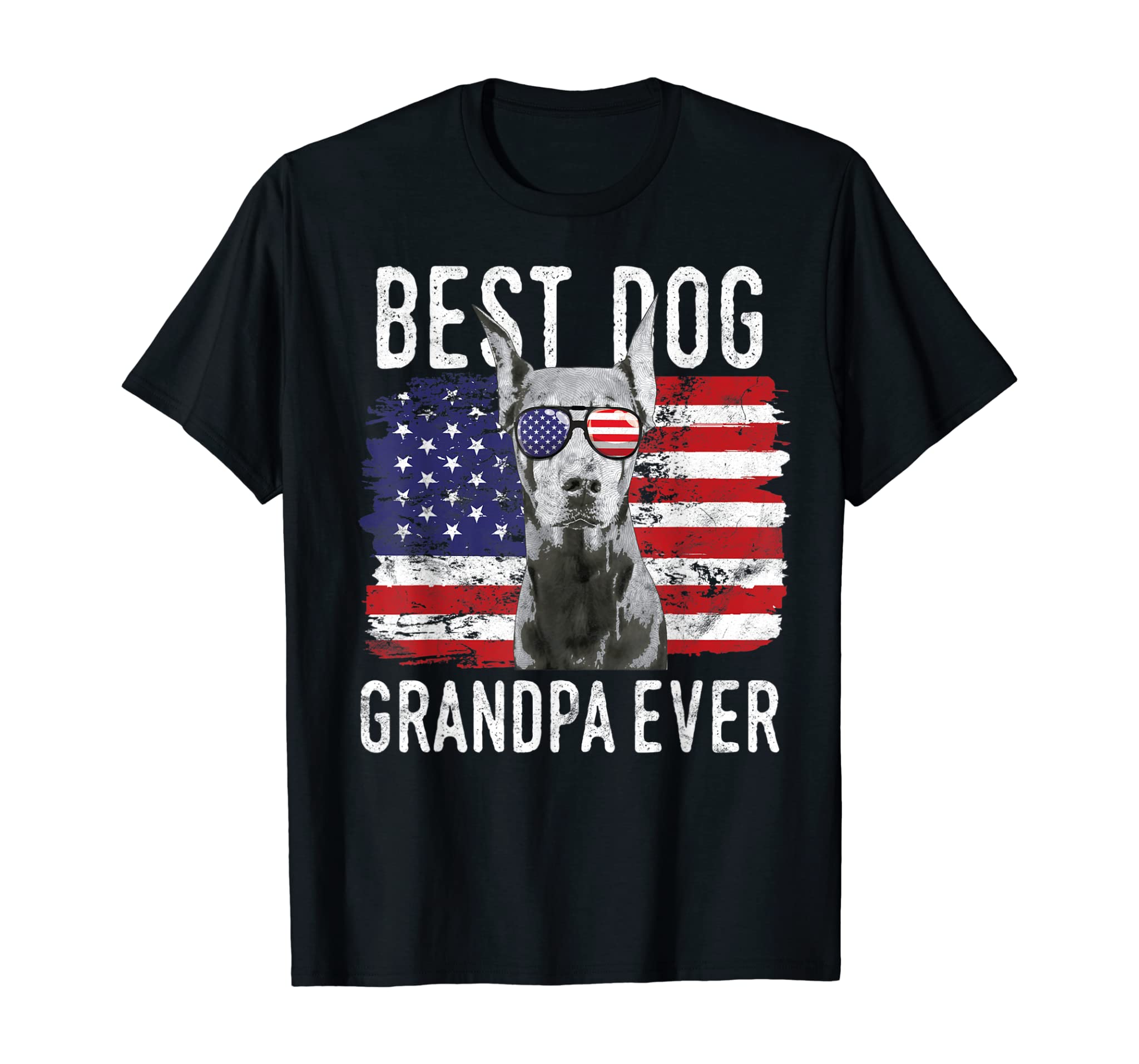 Mens American Flag Best Dog Grandpa Ever Doberman Pinscher USA T-Shirt