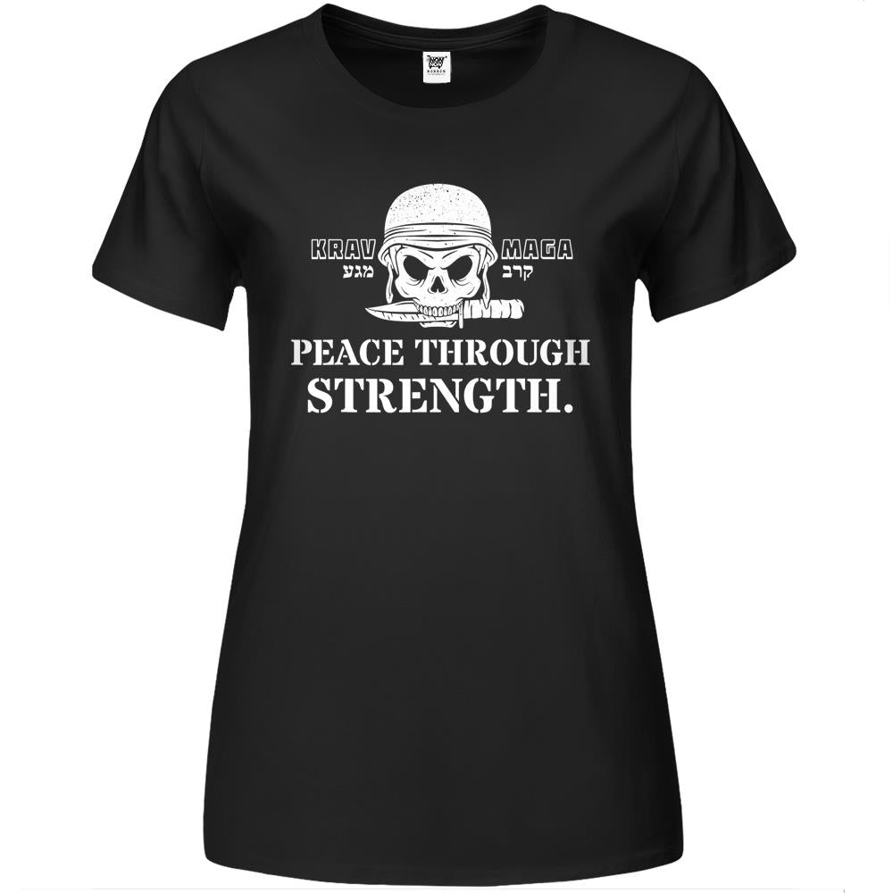 Krav Maga Hebrew Symbol Skull Army Peace Through Strength Premium Womens Tshirts