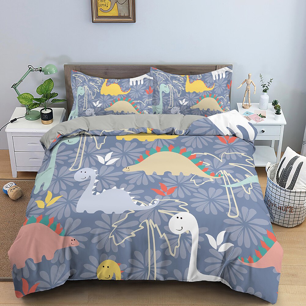 3D Dinosaur Printed Bedding Sets Bed Falt Sheet Duvet Cover Set Pillowcase Bed