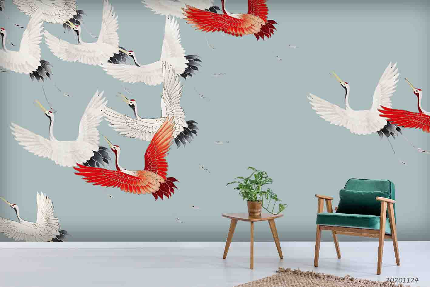 3D Hand Drawn Animal Flying Crane Wall Mural Wallpaper Lqh 122