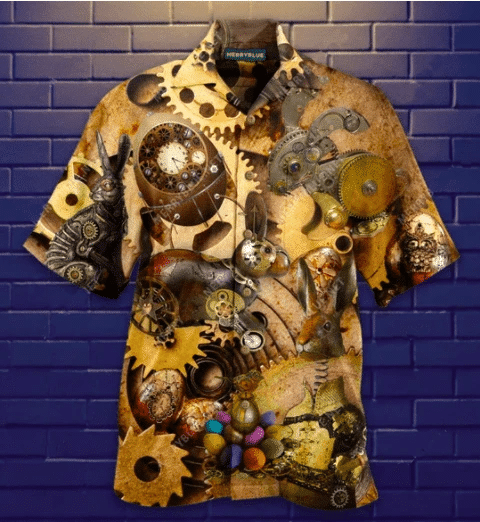 Check Out This Awesome Easter Bunny Steampunk Brown Unisex Hawaiian Aloha Shirts