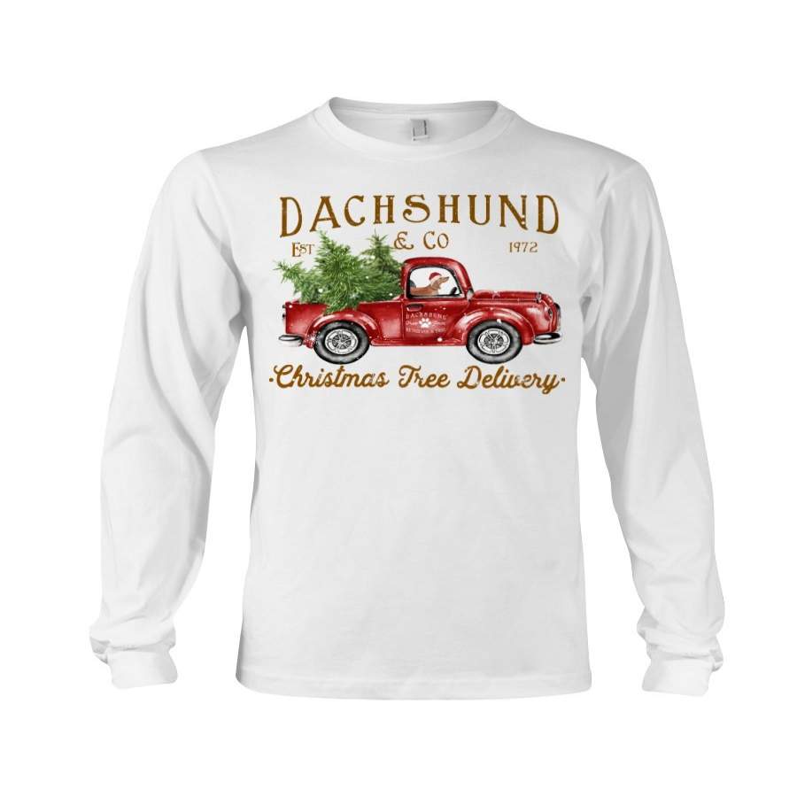 Wiener Puppy Drives Red Christmas Red Truck Unisex Long Sleeve