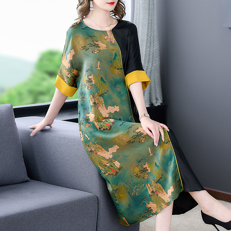 Summer Floral Mulberry Silk Polo Collar Midi Dress Women Elegant Bodycon Officelady Dress 2022 Korean Vintage Casual Party Dress alx