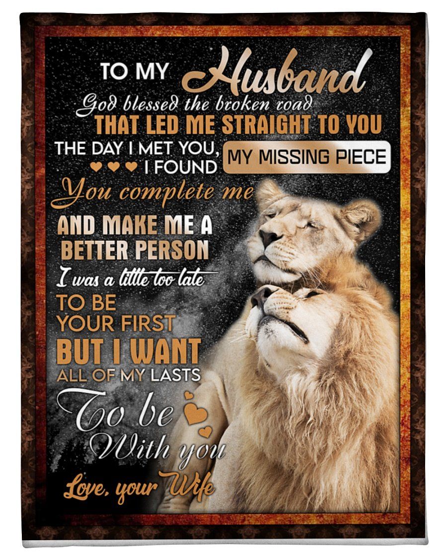 Wife Gift For Husband You Complete Me Lion Fleece Blanket Sherpa Blanket