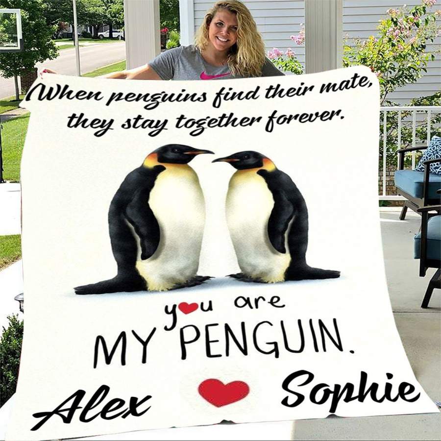 Customized Blanket Penguin Personalized Name Blanket – Fleece Blanket