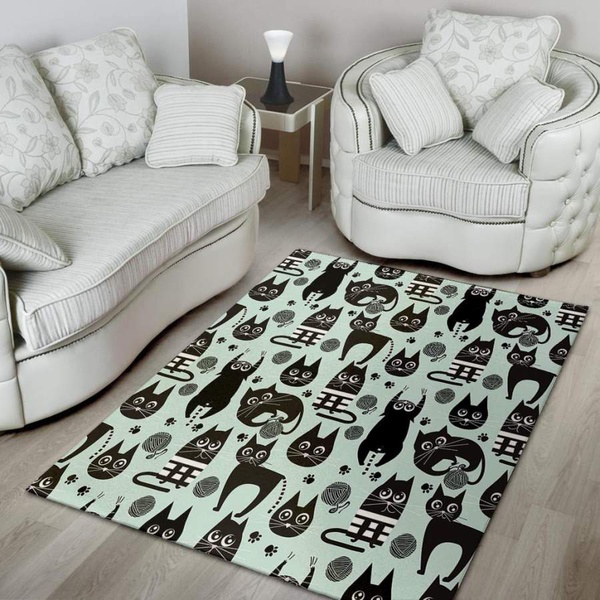 Cute Black Cat Print Area Rug