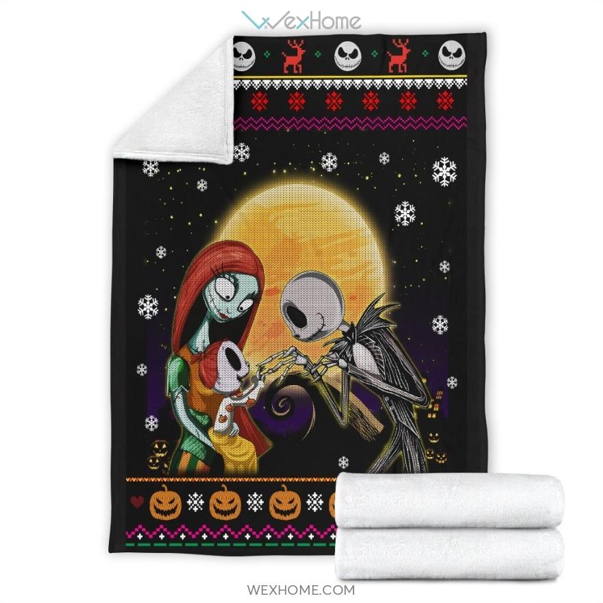 Jack Skellington And Sally With Kids The Nightmare Before Christmas Family Christmas Premium Blanket