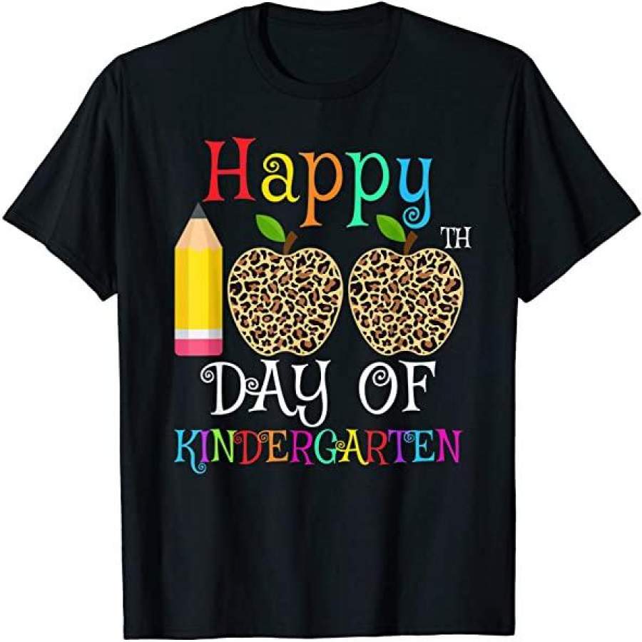 100 Days Of School Shirt Happy 100Th Day Of Kindergarten Leopard Gift Teacher Child T-Shirt Custom T Shirts Add Name Black Kids Toddler Adult Size S To 5Xl