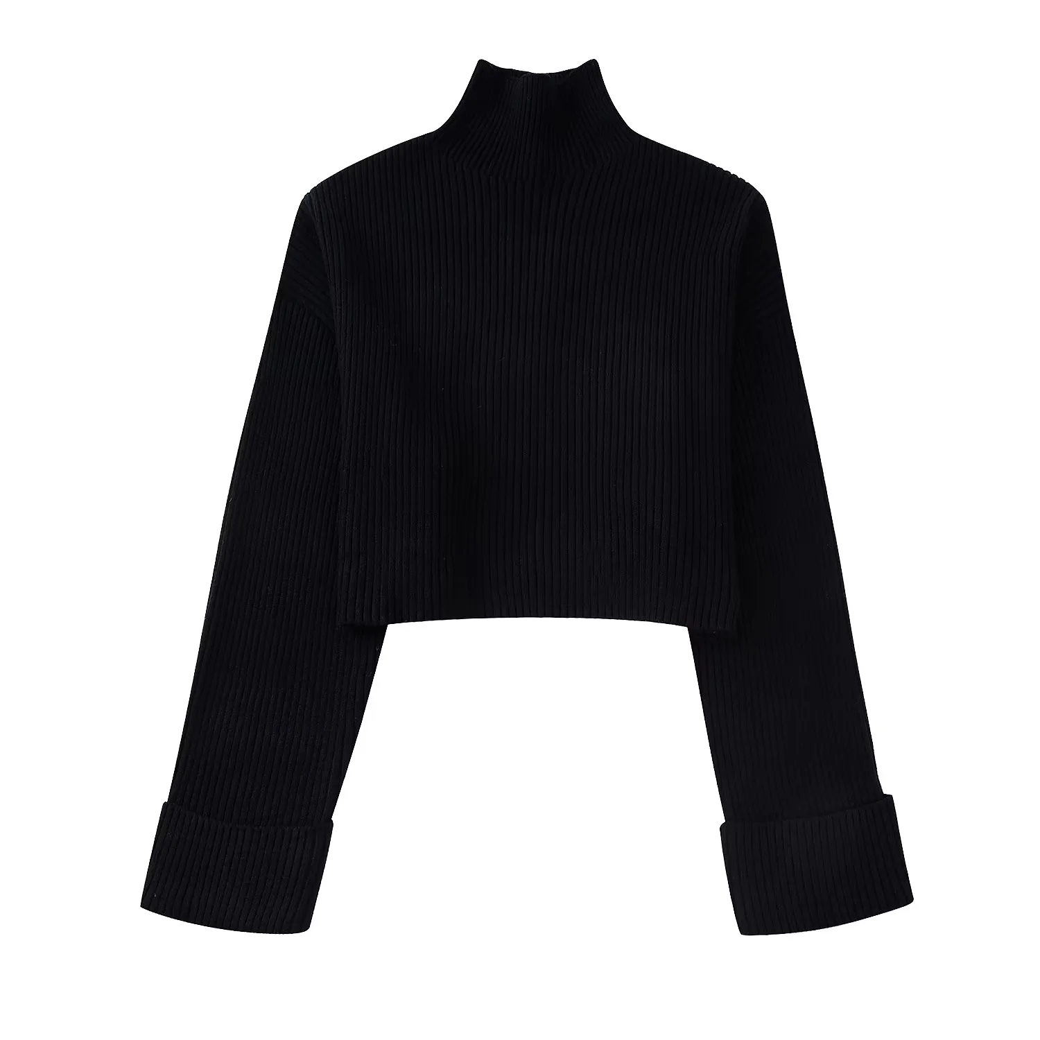 Xitimeao Women Fashion Ribbed Knit Cropped Sweater Vintage High Neck Long Sleeve Female Pullovers Chic Tops alx